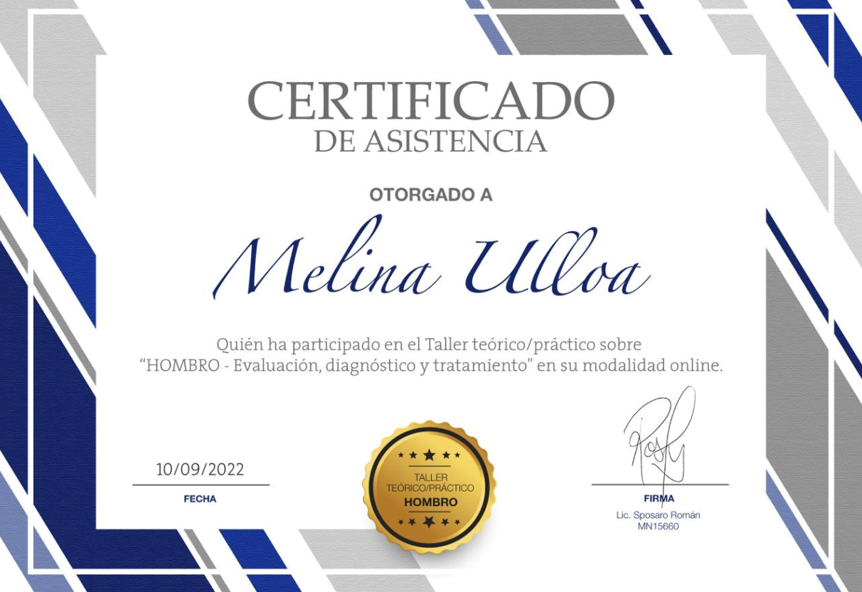 Certificado — Hombro: Evaluación, Diagnóstico y Tratamiento