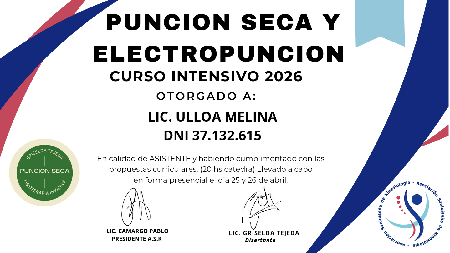 Certificado — Punción Seca y Electropunción