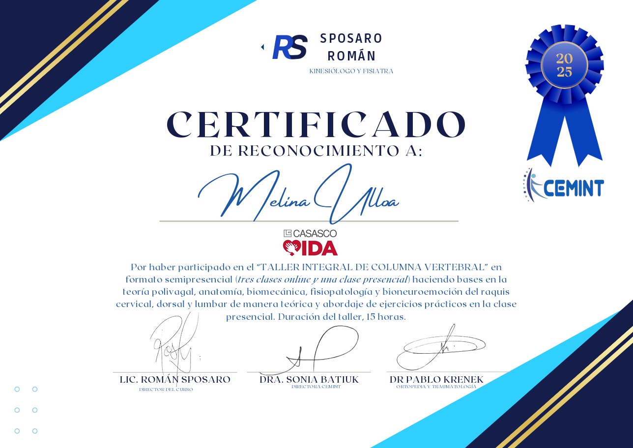 Certificado — Taller Integral de Columna Vertebral