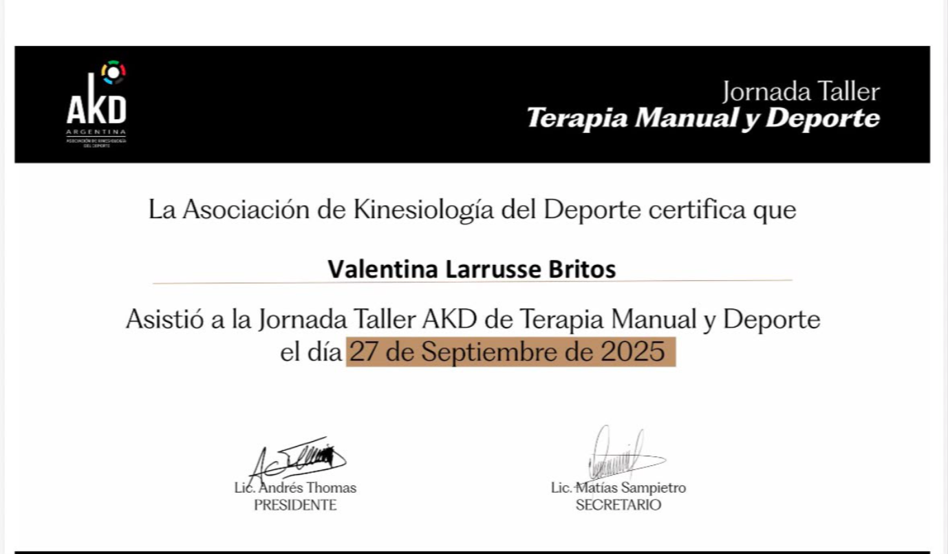 Certificado — Terapia Manual y Deporte