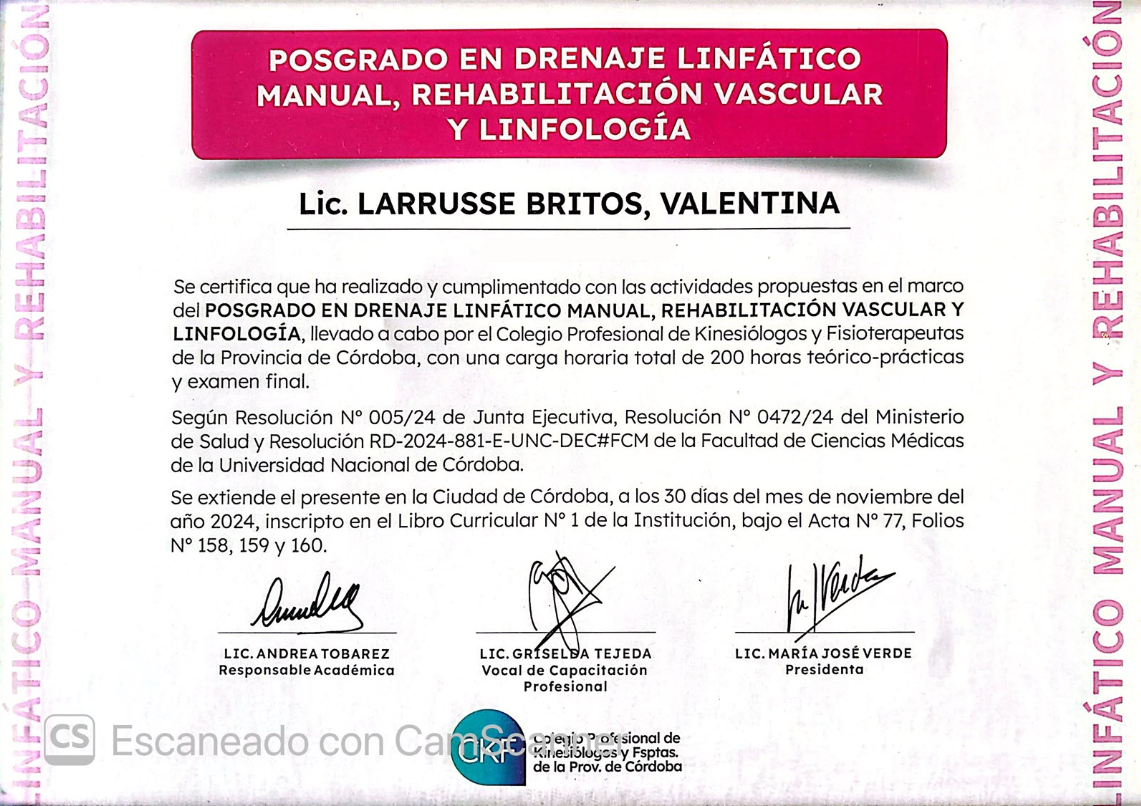 Certificado — Posgrado en Drenaje Linfático Manual